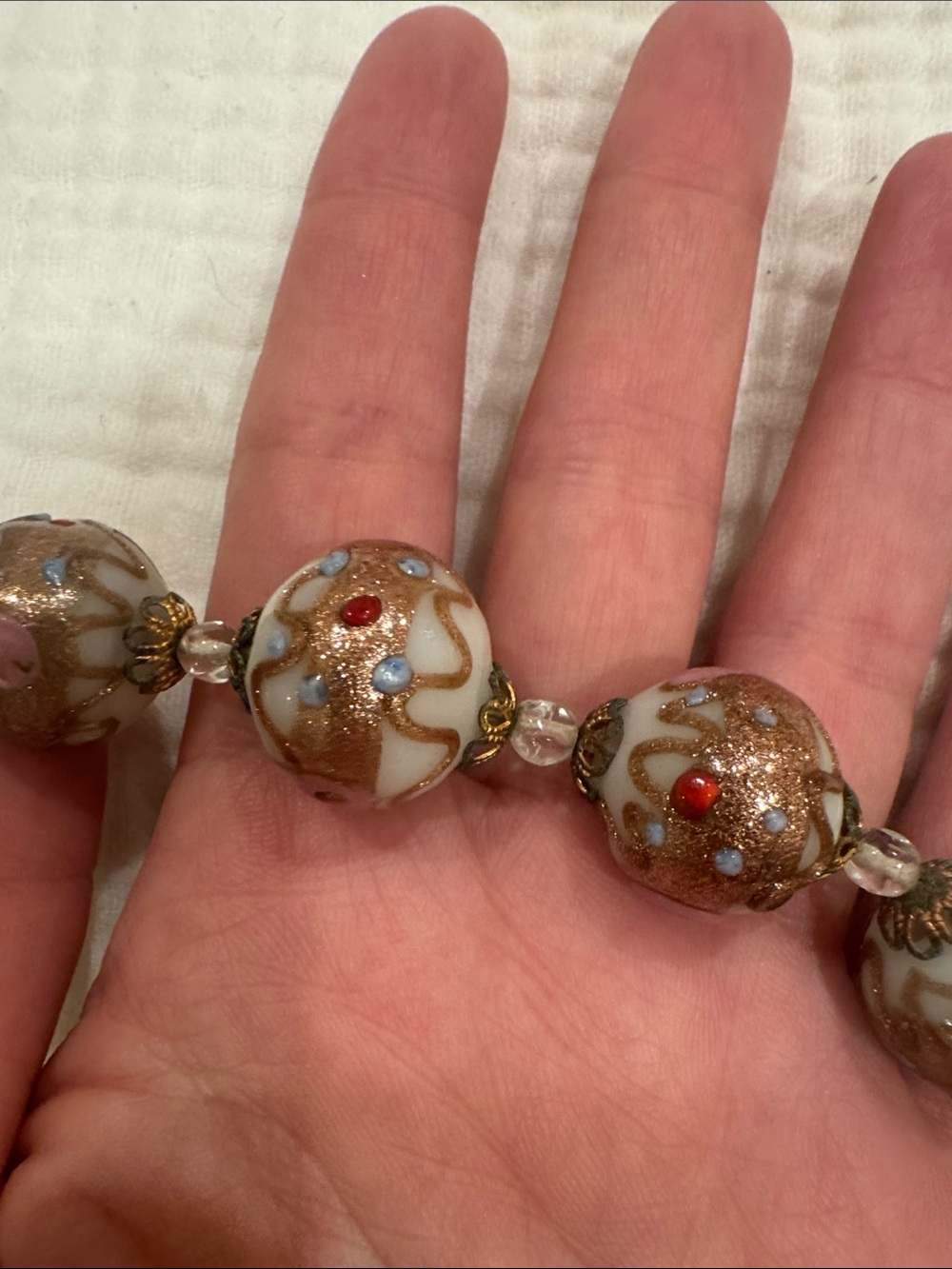 Gold and White Decorative Glass Bead Bracelet - Women Jewelry